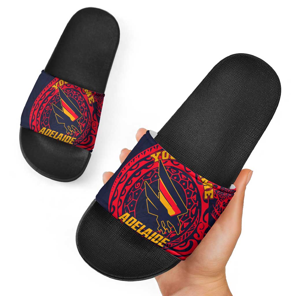Personalized Adelaide Crows Polynesian Slide Sandals Tribal Chest and Sleeve Tattoo Heritage Warrior