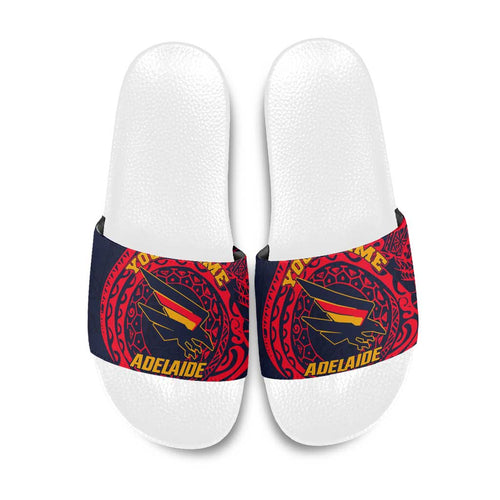 Personalized Adelaide Crows Polynesian Slide Sandals Tribal Chest and Sleeve Tattoo Heritage Warrior