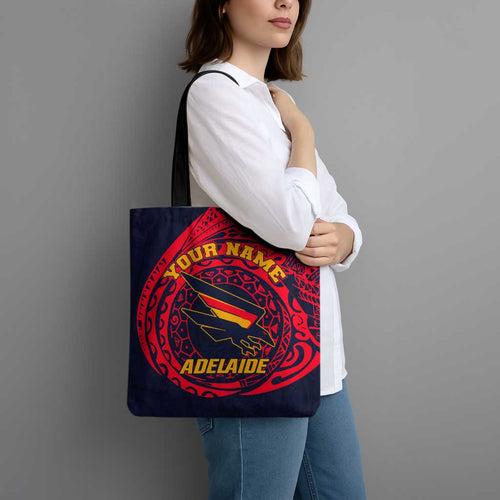 Personalized Adelaide Crows Polynesian Tote Bag Tribal Chest and Sleeve Tattoo Heritage Warrior