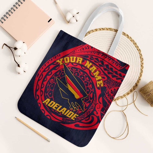 Personalized Adelaide Crows Polynesian Tote Bag Tribal Chest and Sleeve Tattoo Heritage Warrior