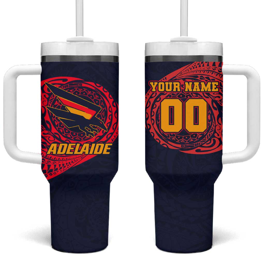 Personalized Adelaide Crows Polynesian Tumbler With Handle Tribal Chest and Sleeve Tattoo Heritage Warrior