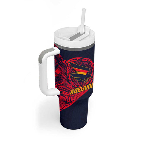 Personalized Adelaide Crows Polynesian Tumbler With Handle Tribal Chest and Sleeve Tattoo Heritage Warrior