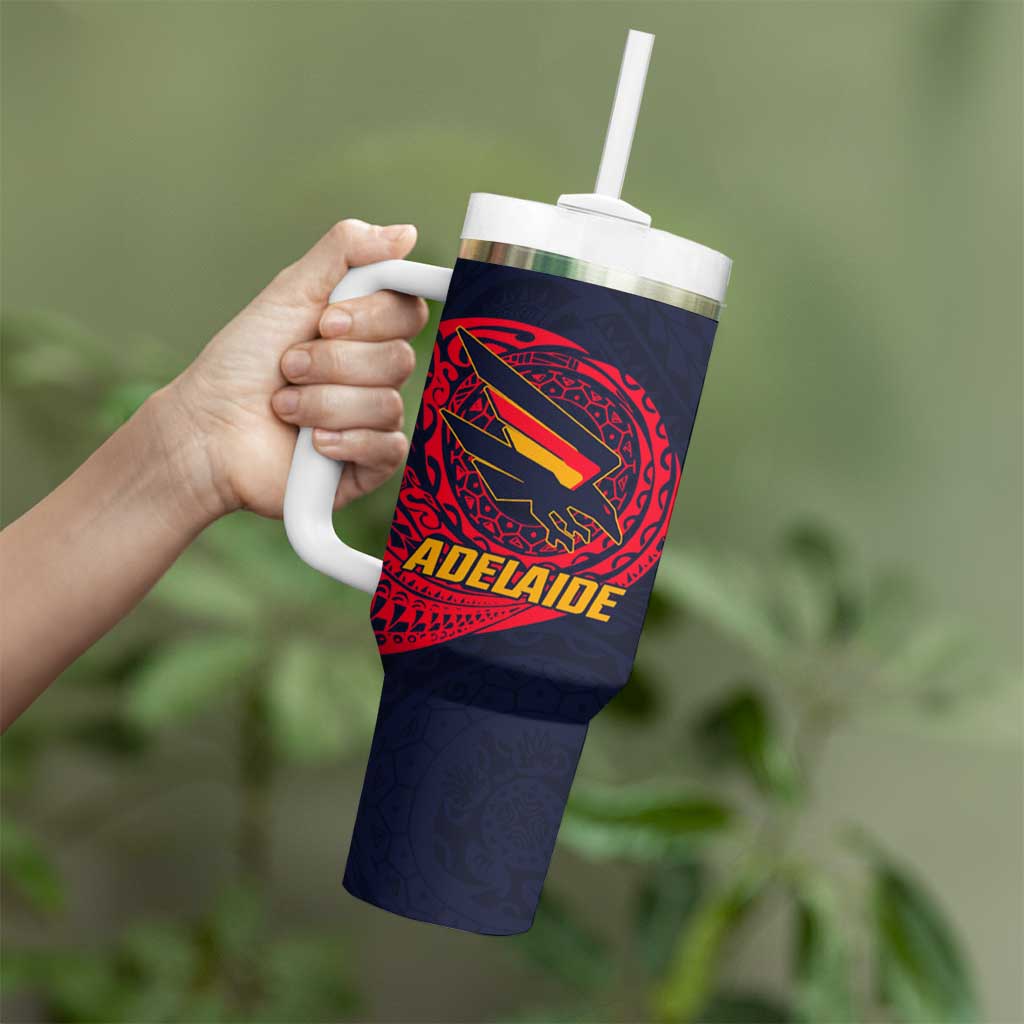 Personalized Adelaide Crows Polynesian Tumbler With Handle Tribal Chest and Sleeve Tattoo Heritage Warrior