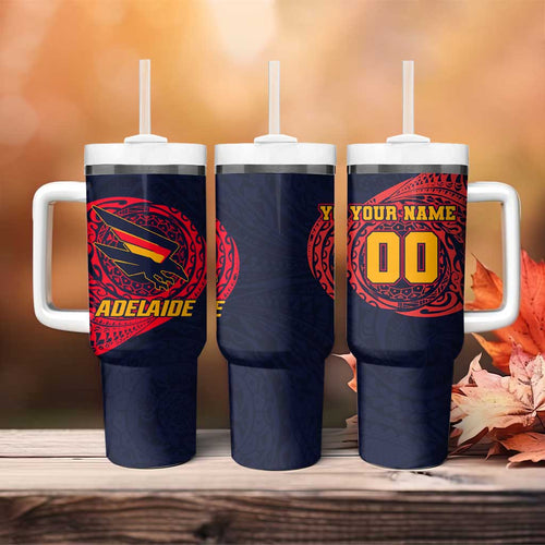 Personalized Adelaide Crows Polynesian Tumbler With Handle Tribal Chest and Sleeve Tattoo Heritage Warrior
