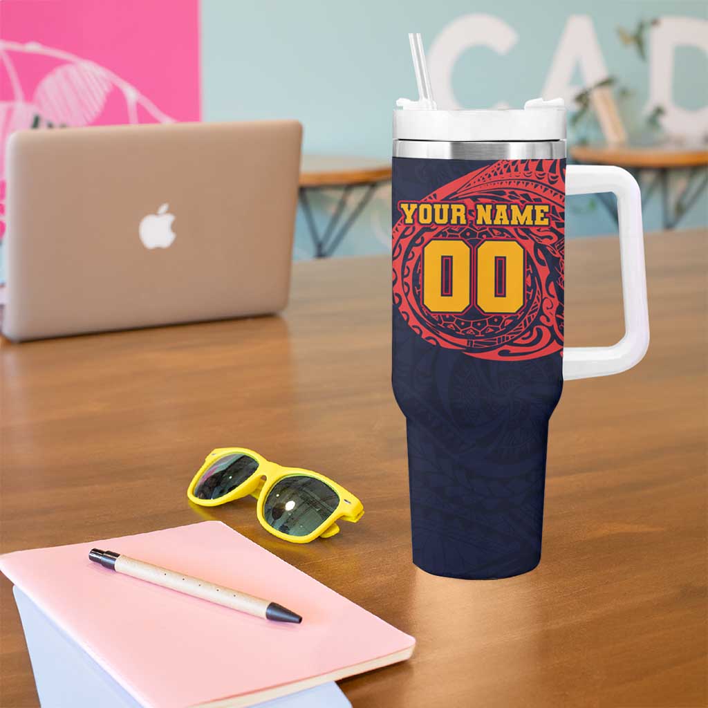 Personalized Adelaide Crows Polynesian Tumbler With Handle Tribal Chest and Sleeve Tattoo Heritage Warrior