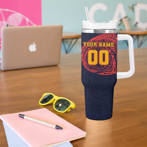 Personalized Adelaide Crows Polynesian Tumbler With Handle Tribal Chest and Sleeve Tattoo Heritage Warrior