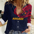 Personalized Adelaide Crows Polynesian Women Casual Shirt Tribal Chest and Sleeve Tattoo Heritage Warrior