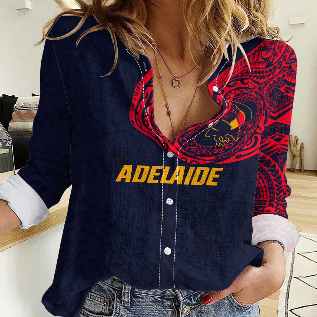 Personalized Adelaide Crows Polynesian Women Casual Shirt Tribal Chest and Sleeve Tattoo Heritage Warrior