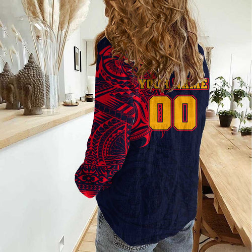 Personalized Adelaide Crows Polynesian Women Casual Shirt Tribal Chest and Sleeve Tattoo Heritage Warrior