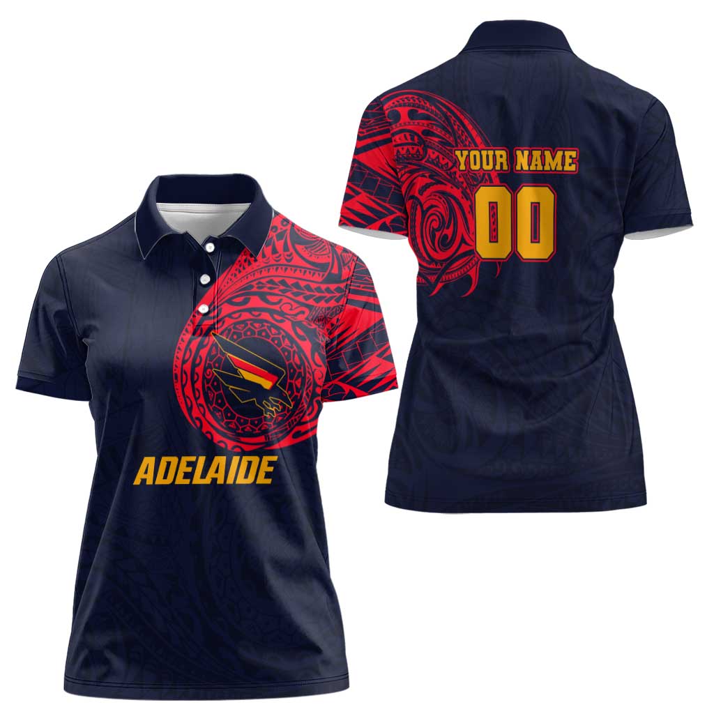 Personalized Adelaide Crows Polynesian Women Polo Shirt Tribal Chest and Sleeve Tattoo Heritage Warrior