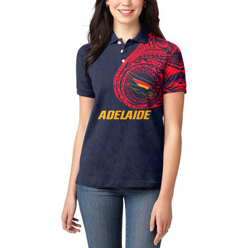 Personalized Adelaide Crows Polynesian Women Polo Shirt Tribal Chest and Sleeve Tattoo Heritage Warrior