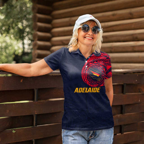 Personalized Adelaide Crows Polynesian Women Polo Shirt Tribal Chest and Sleeve Tattoo Heritage Warrior