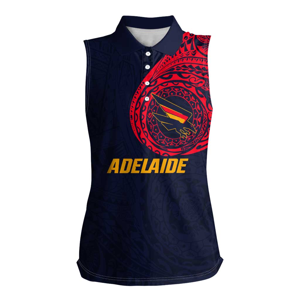 Personalized Adelaide Crows Polynesian Women Sleeveless Polo Shirt Tribal Chest and Sleeve Tattoo Heritage Warrior