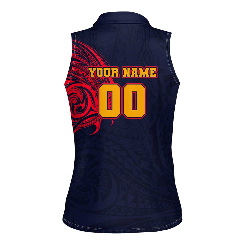 Personalized Adelaide Crows Polynesian Women Sleeveless Polo Shirt Tribal Chest and Sleeve Tattoo Heritage Warrior