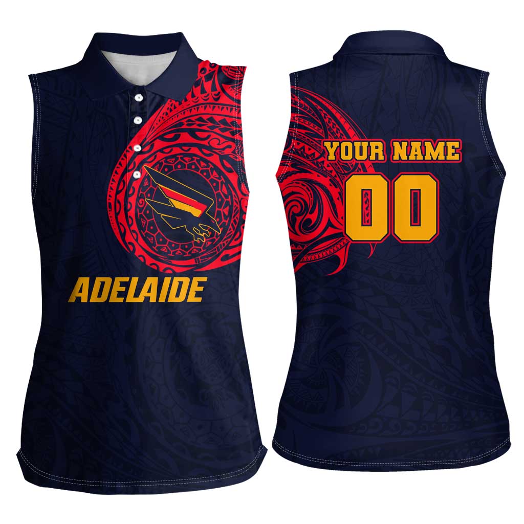 Personalized Adelaide Crows Polynesian Women Sleeveless Polo Shirt Tribal Chest and Sleeve Tattoo Heritage Warrior