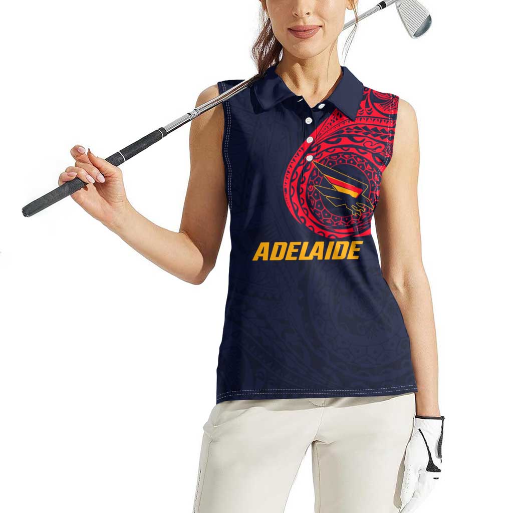 Personalized Adelaide Crows Polynesian Women Sleeveless Polo Shirt Tribal Chest and Sleeve Tattoo Heritage Warrior