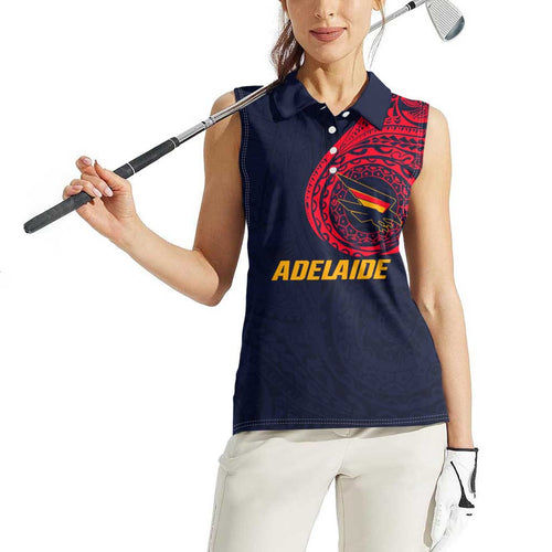 Personalized Adelaide Crows Polynesian Women Sleeveless Polo Shirt Tribal Chest and Sleeve Tattoo Heritage Warrior