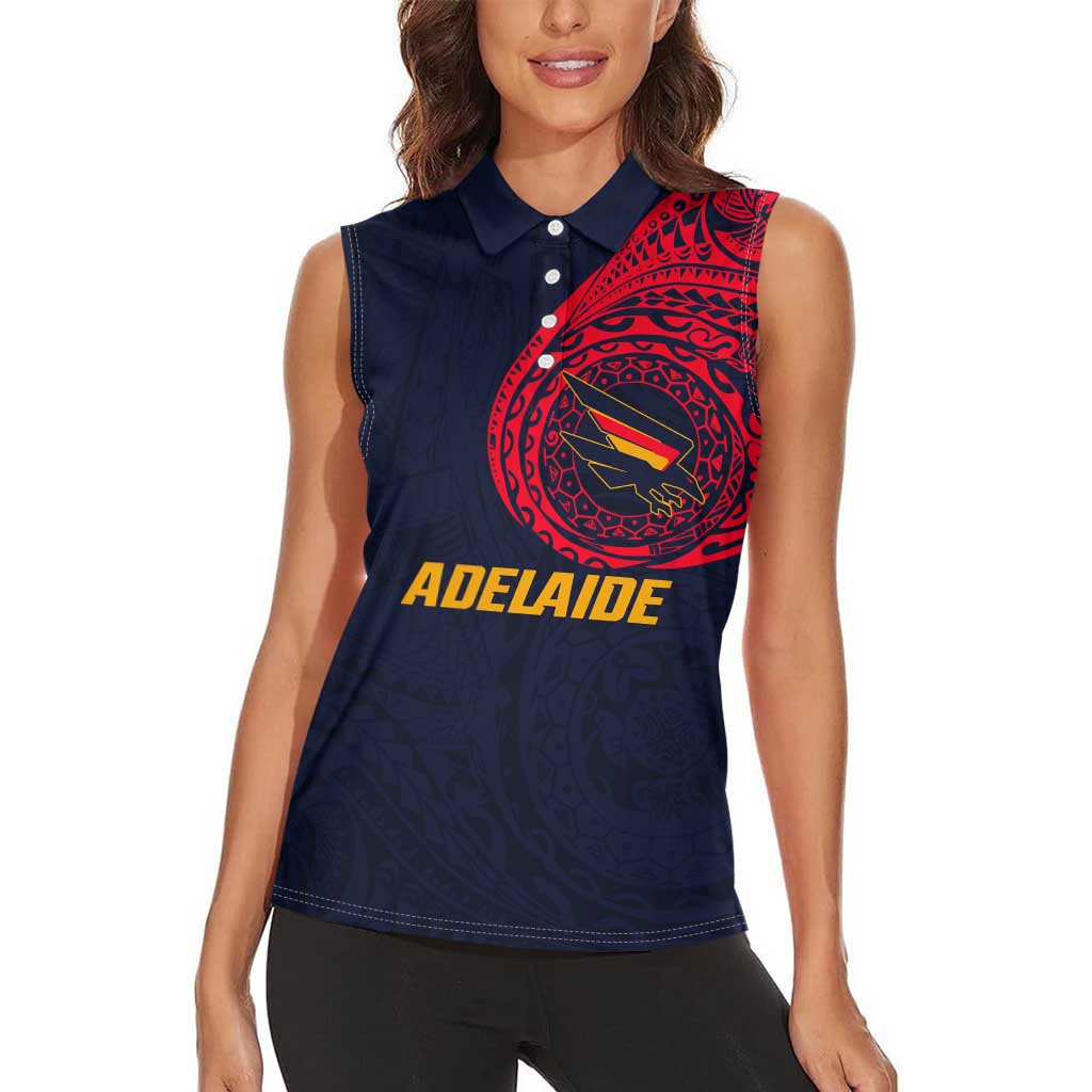 Personalized Adelaide Crows Polynesian Women Sleeveless Polo Shirt Tribal Chest and Sleeve Tattoo Heritage Warrior