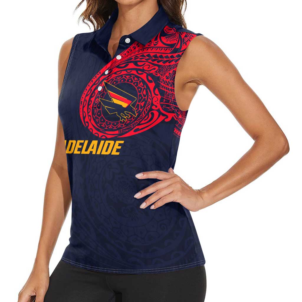Personalized Adelaide Crows Polynesian Women Sleeveless Polo Shirt Tribal Chest and Sleeve Tattoo Heritage Warrior