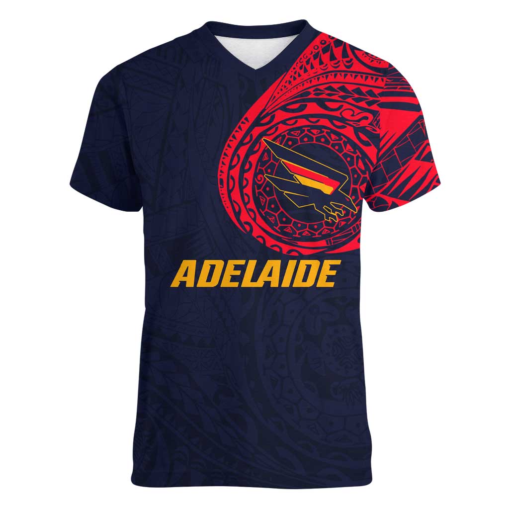 Personalized Adelaide Crows Polynesian Women V-Neck T-Shirt Tribal Chest and Sleeve Tattoo Heritage Warrior