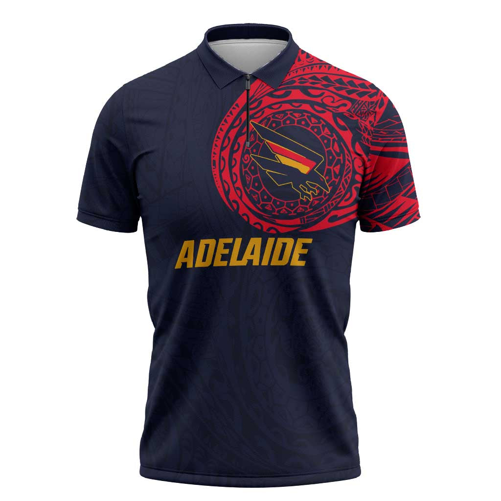 Personalized Adelaide Crows Polynesian Zipper Polo Shirt Tribal Chest and Sleeve Tattoo Heritage Warrior