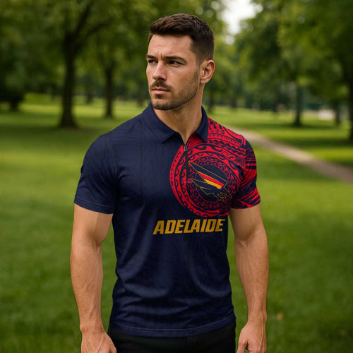 Personalized Adelaide Crows Polynesian Zipper Polo Shirt Tribal Chest and Sleeve Tattoo Heritage Warrior