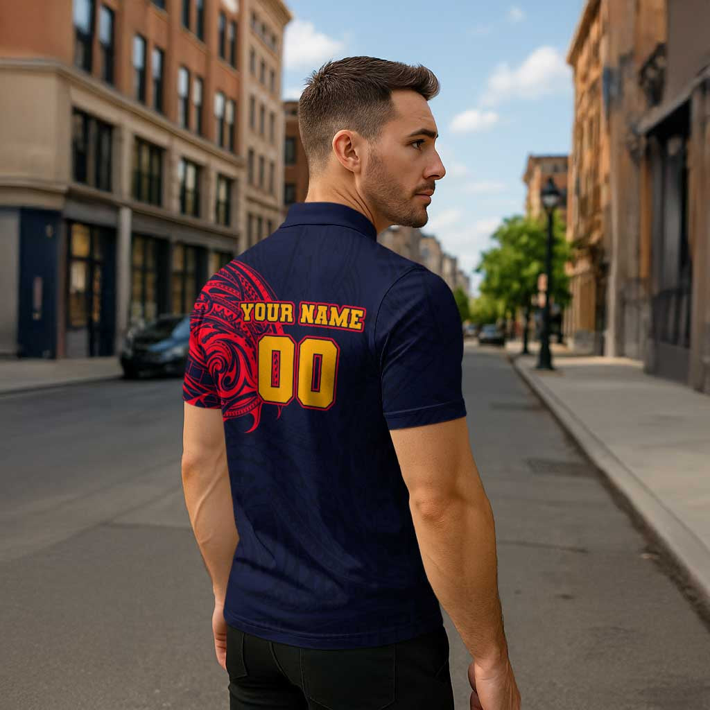 Personalized Adelaide Crows Polynesian Zipper Polo Shirt Tribal Chest and Sleeve Tattoo Heritage Warrior