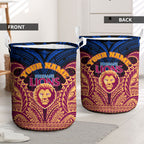Personalized Brisbane Lions Laundry Basket Polynesian Tribal Lion Burgundy Gold Warrior