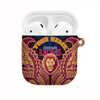 Personalized Brisbane Lions AirPods Case Polynesian Tribal Lion Burgundy Gold Warrior