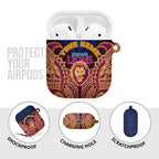Personalized Brisbane Lions AirPods Case Polynesian Tribal Lion Burgundy Gold Warrior