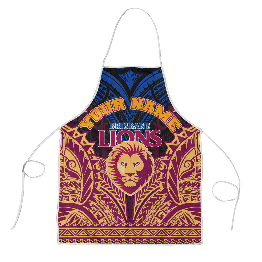 Personalized Brisbane Lions Apron Polynesian Tribal Lion Burgundy Gold Warrior