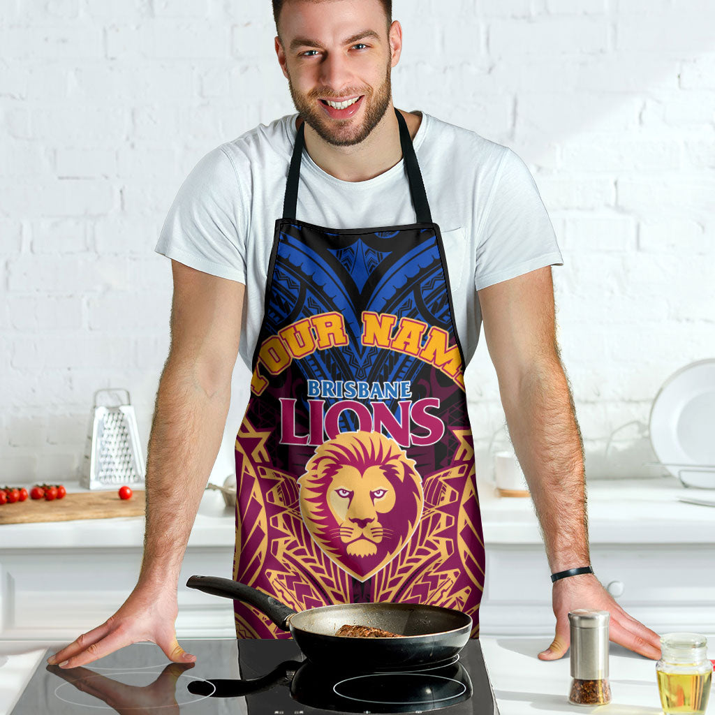 Personalized Brisbane Lions Apron Polynesian Tribal Lion Burgundy Gold Warrior