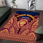 Personalized Brisbane Lions Area Rug Polynesian Tribal Lion Burgundy Gold Warrior