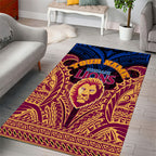 Personalized Brisbane Lions Area Rug Polynesian Tribal Lion Burgundy Gold Warrior