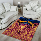 Personalized Brisbane Lions Area Rug Polynesian Tribal Lion Burgundy Gold Warrior