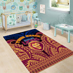 Personalized Brisbane Lions Area Rug Polynesian Tribal Lion Burgundy Gold Warrior