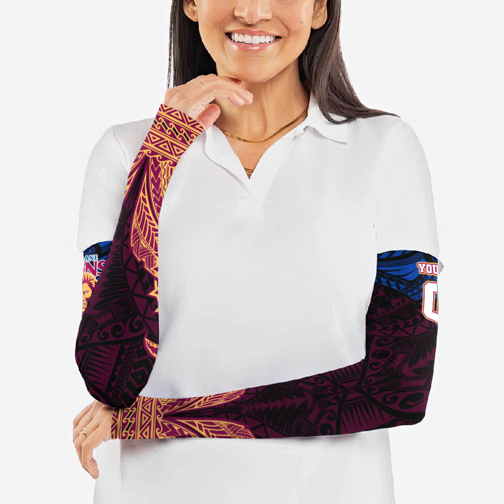 Personalized Brisbane Lions Arm Sleeves Polynesian Tribal Lion Burgundy Gold Warrior
