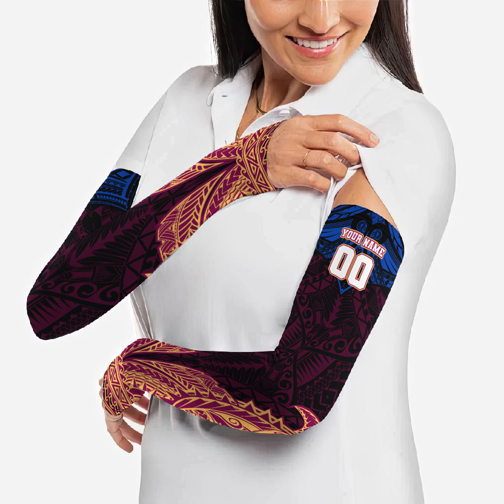 Personalized Brisbane Lions Arm Sleeves Polynesian Tribal Lion Burgundy Gold Warrior