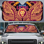 Personalized Brisbane Lions Auto Sun Shade Polynesian Tribal Lion Burgundy Gold Warrior
