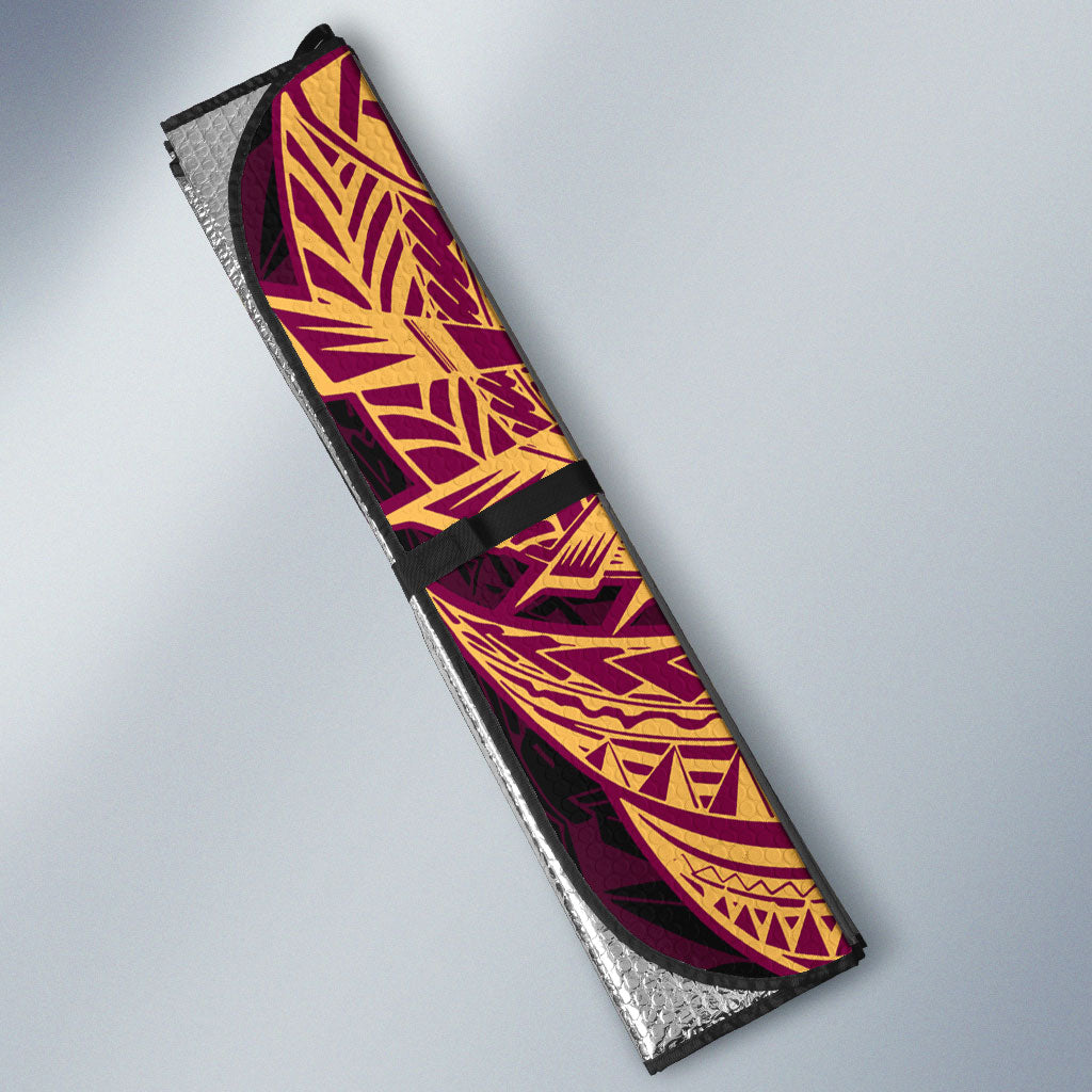 Personalized Brisbane Lions Auto Sun Shade Polynesian Tribal Lion Burgundy Gold Warrior