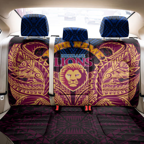 Personalized Brisbane Lions Back Car Seat Cover Polynesian Tribal Lion Burgundy Gold Warrior