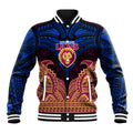 Personalized Brisbane Lions Baseball Jacket Polynesian Tribal Lion Burgundy Gold Warrior