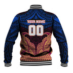 Personalized Brisbane Lions Baseball Jacket Polynesian Tribal Lion Burgundy Gold Warrior