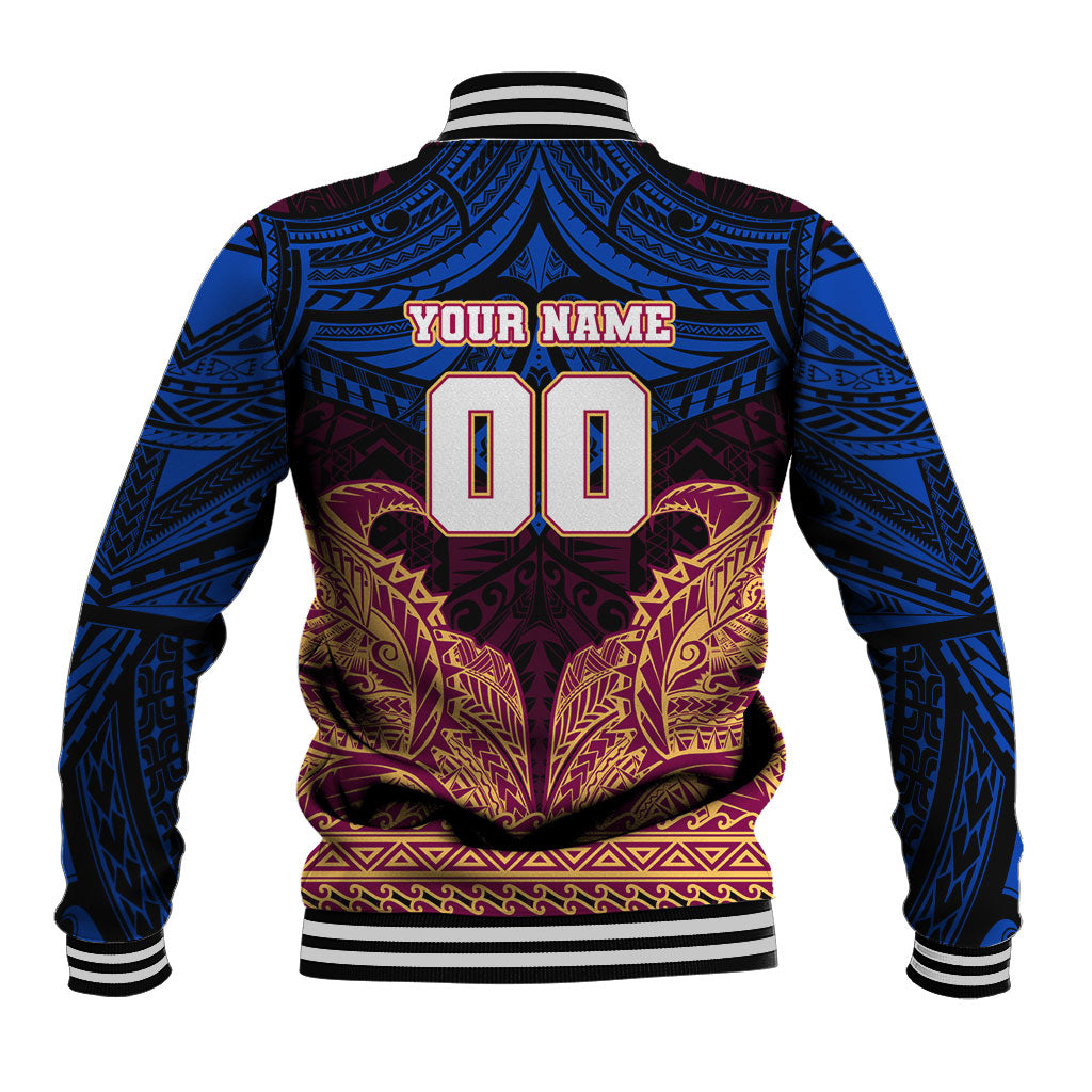 Personalized Brisbane Lions Baseball Jacket Polynesian Tribal Lion Burgundy Gold Warrior
