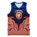 Personalized Brisbane Lions Basketball Jersey Polynesian Tribal Lion Burgundy Gold Warrior