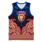 Personalized Brisbane Lions Basketball Jersey Polynesian Tribal Lion Burgundy Gold Warrior