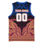 Personalized Brisbane Lions Basketball Jersey Polynesian Tribal Lion Burgundy Gold Warrior