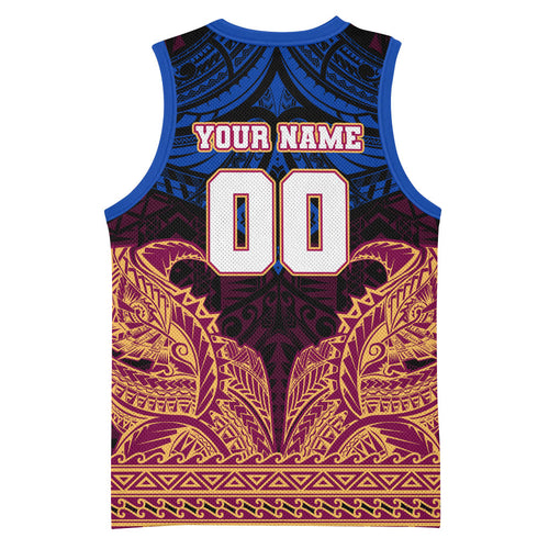 Personalized Brisbane Lions Basketball Jersey Polynesian Tribal Lion Burgundy Gold Warrior