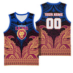 Personalized Brisbane Lions Basketball Jersey Polynesian Tribal Lion Burgundy Gold Warrior