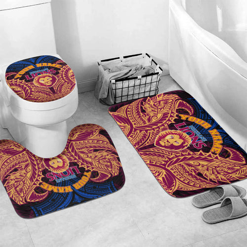 Personalized Brisbane Lions Bathroom Set Polynesian Tribal Lion Burgundy Gold Warrior